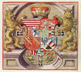 Admiranta Narratio..., Armorial gravyr (sida 3), 1585-1588 (färggravyr)